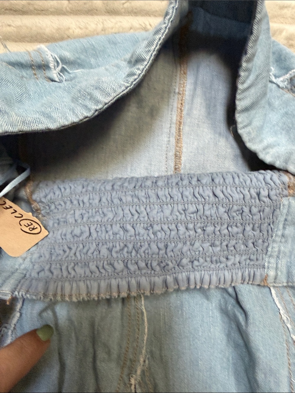 Pilcro Light Blue Distressed Denim Strapless Flare Dress - Picture 6 of 8